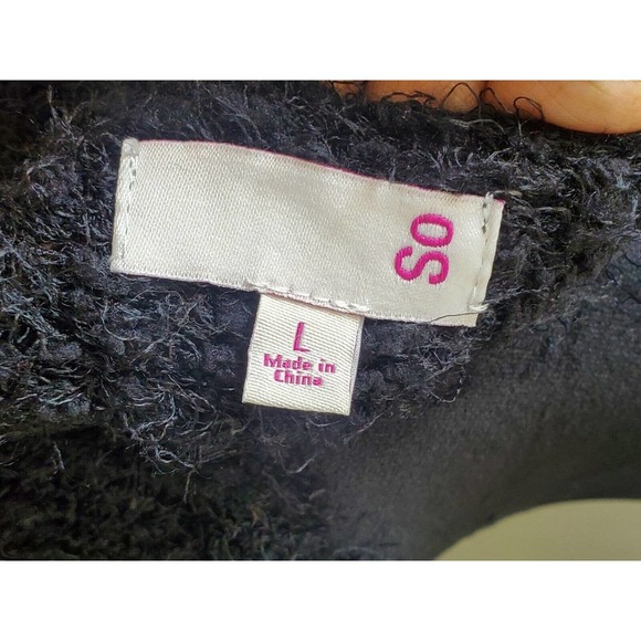 SO Women's Black Polyester V-Neck Long Sleeve Pullover Knit Sweater Size Large - Picture 8 of 11